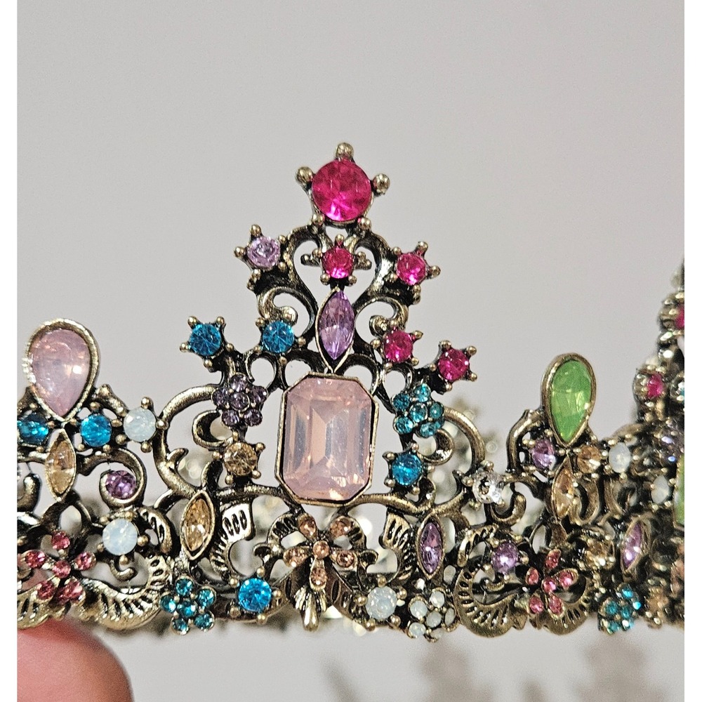 Multi Color Rhinestone Full Round Crown Tiara Pageant - Picture 7 of 11